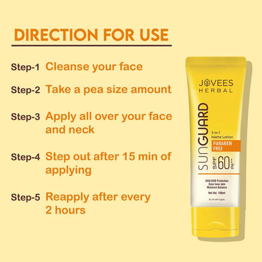 Jovees Herbal Sun Guard Lotion SPF 60 Pa+++ Broad Spectrum For All Skin | 3 in 1 Matte Lotion UVA/UVB Protection, Moisture Balance, Even Tone Skin For Women/Men 100ml